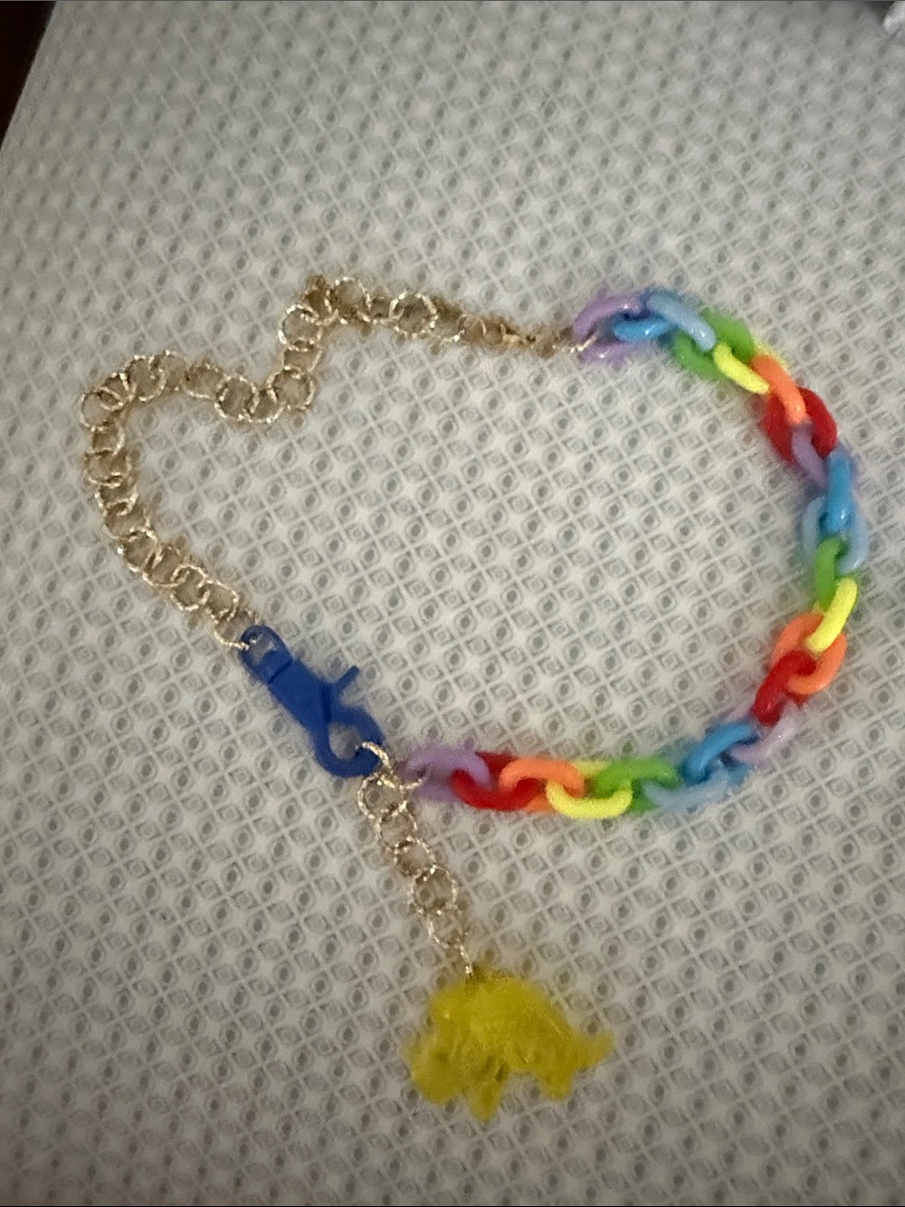 Handmade Rainbow Link Chain Bracelet with Gold : Dinosaur/ Accent